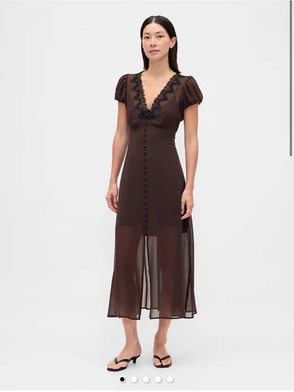 Gap Sheer Brown Midi Dress with Lace Trim